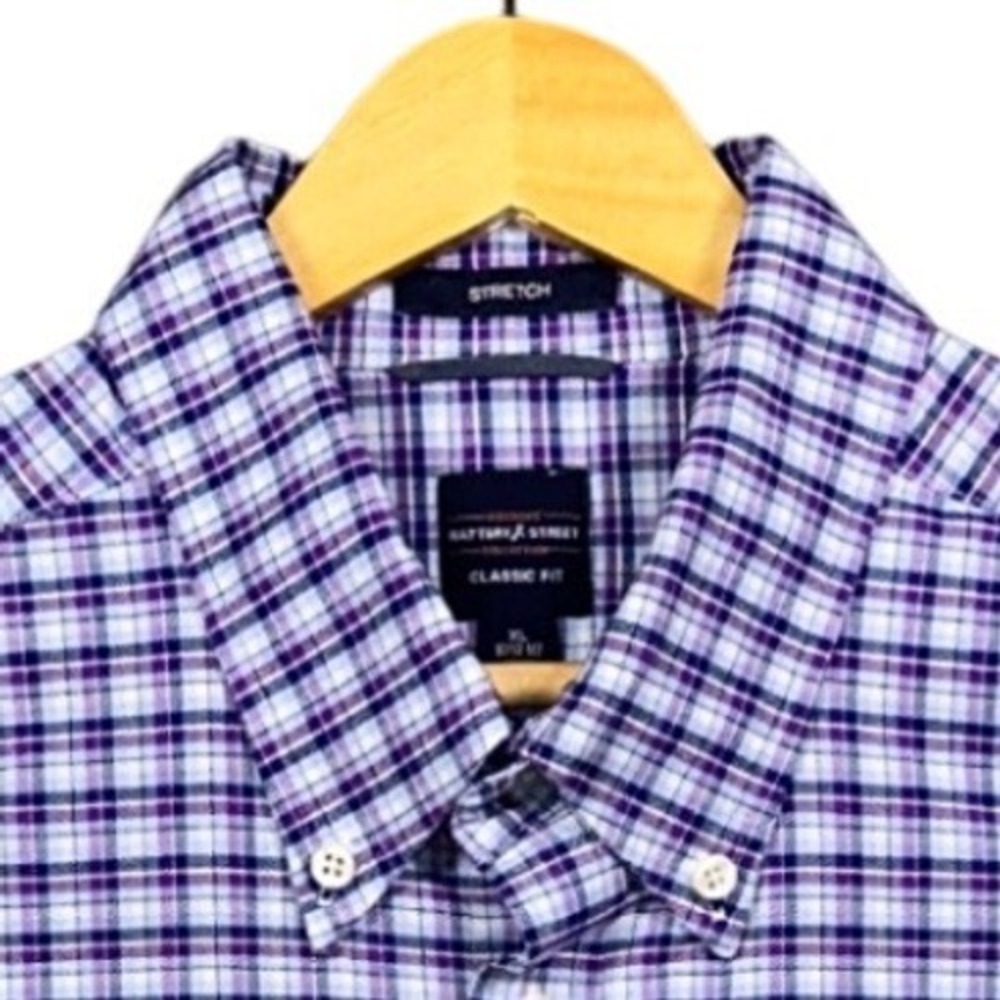 Dockers Battery & Street Shirt Mens XL Purple Blue Plaid Stretch Fit - Picture 5 of 8